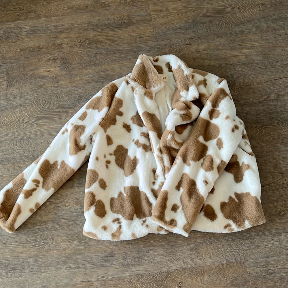 Fuzzy Cow Print Jacket